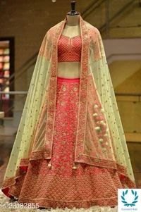 Beautiful Semi Stitched  lehenga Choli - Free Size, Red, Silk ,Dupatta Fabric : Net, Embroidered, Multipack :1